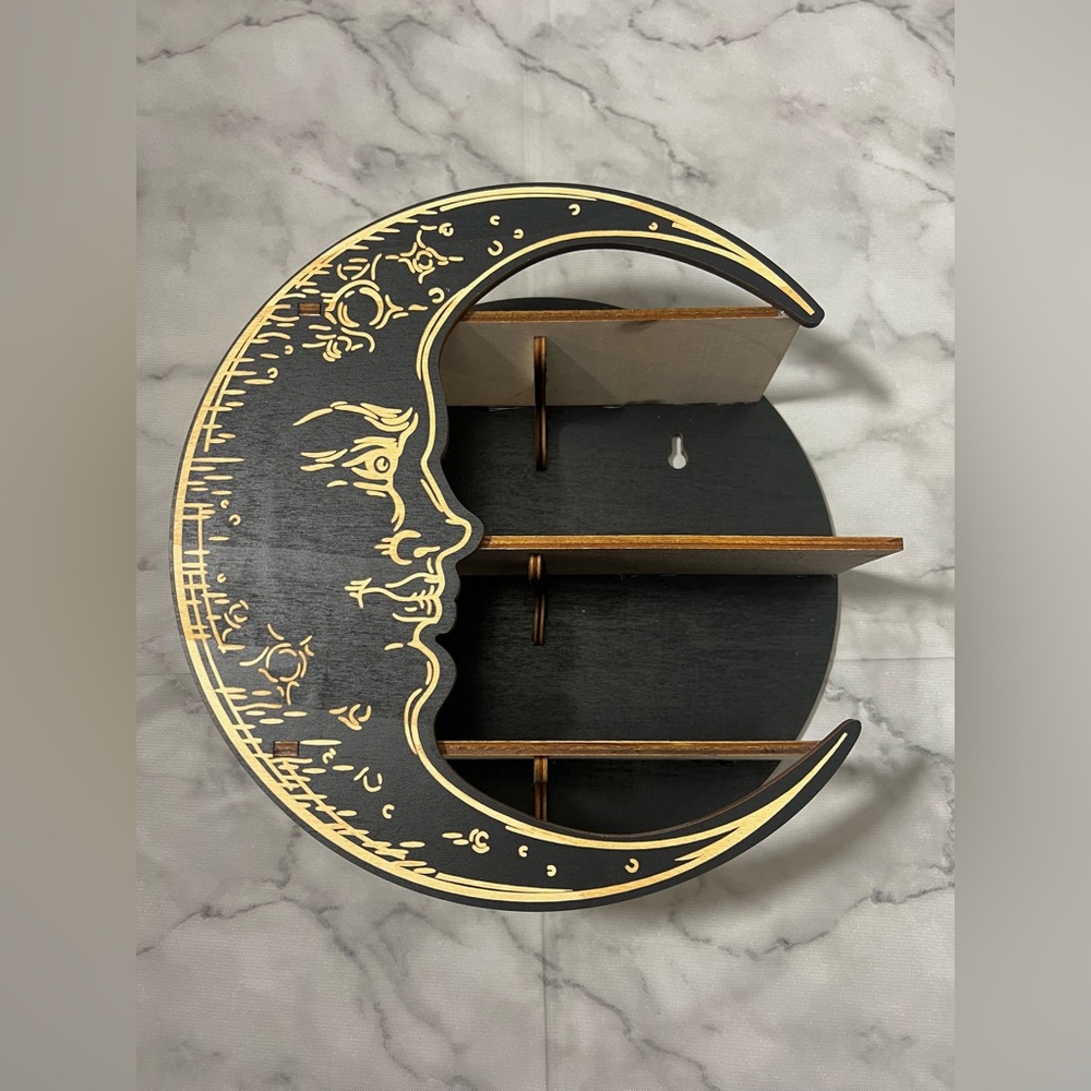 Moon Face black and blonde wood light wood display shelf small